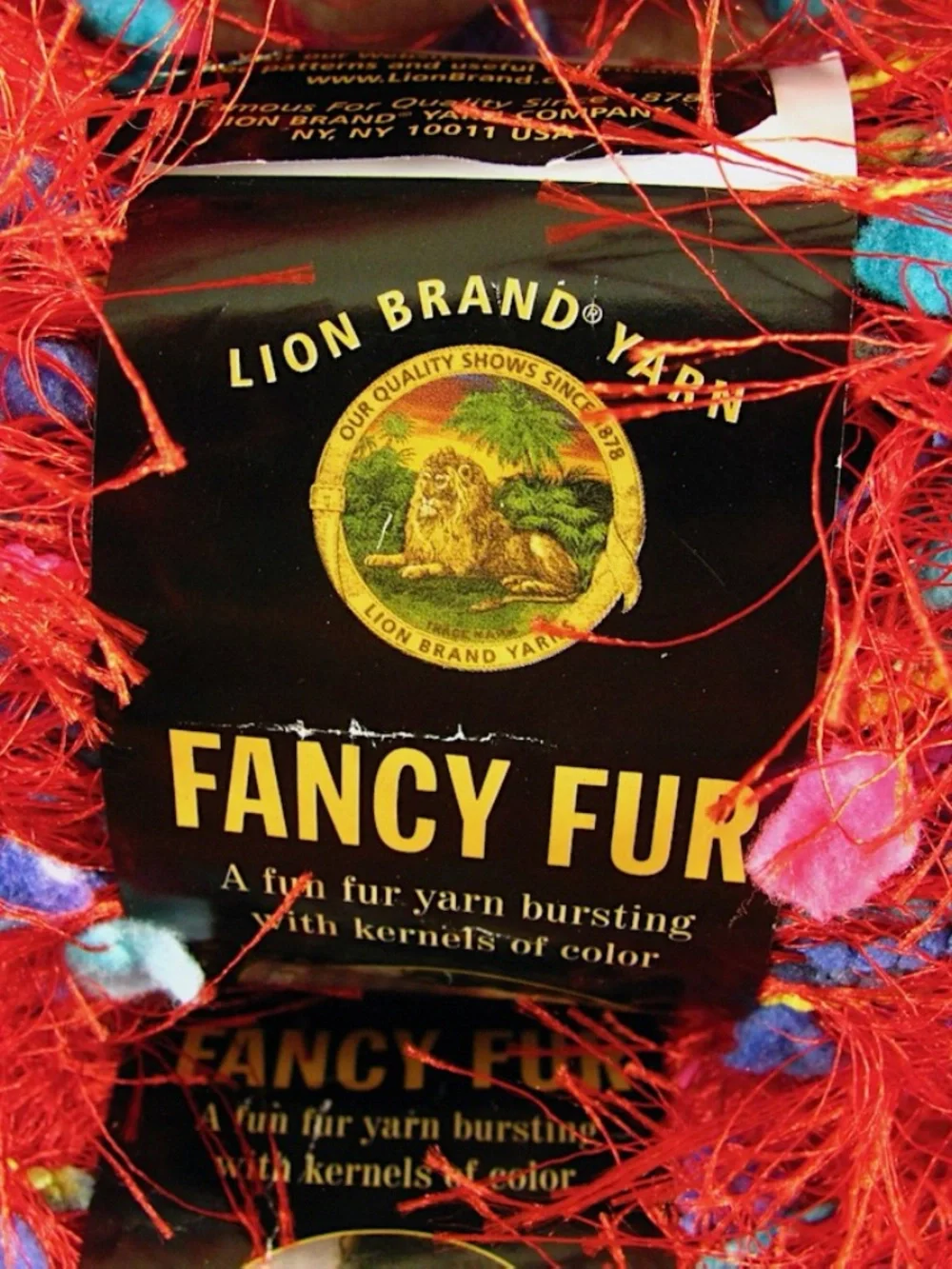 Lion Brand Fancy Fur Yarn Rainbow Red Pompom Eyelash 50g 39yds Lot of 3